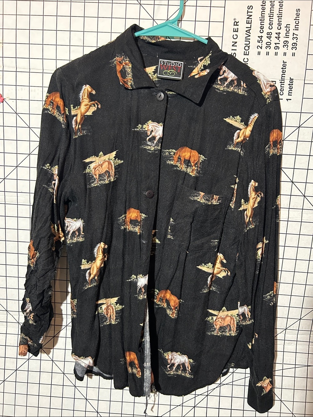 Studio West Black Horse Print Men's Button-Up Shirt